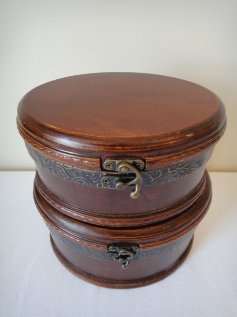 Pair of Vintage Oval Wood Decorative Boxes