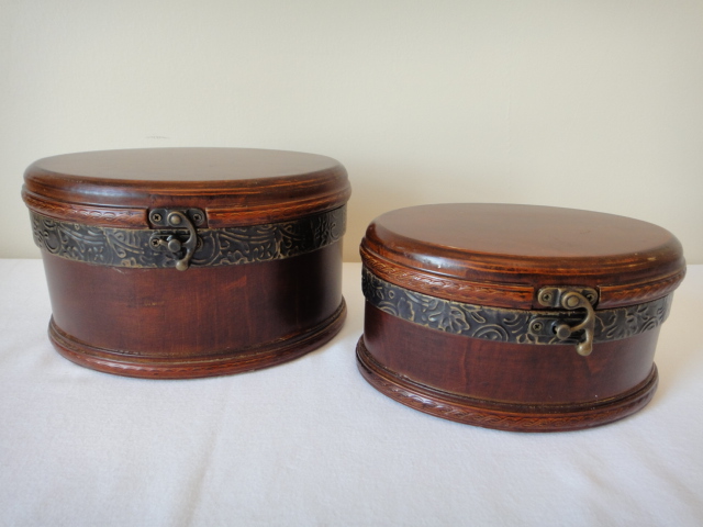 Pair of Vintage Oval Wood Decorative Boxes