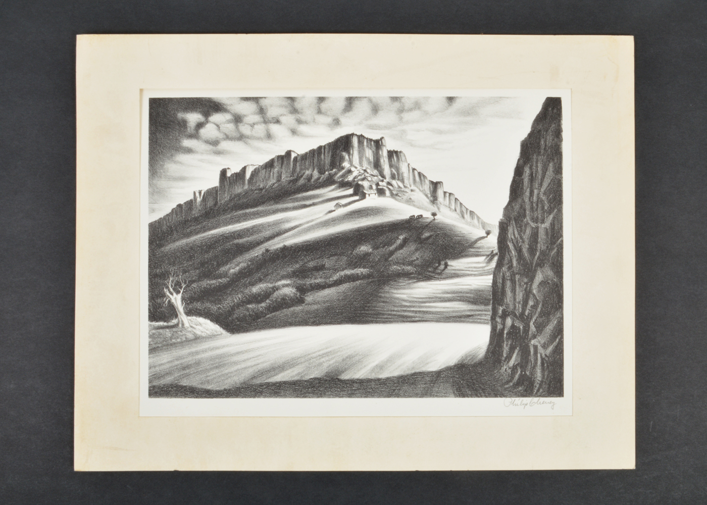 Signed Philip Cheney Stone Lithograph Landscape