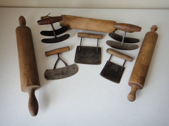 Antique Bucket, Rolling Pins and Primitive Kitchen Hand Tools