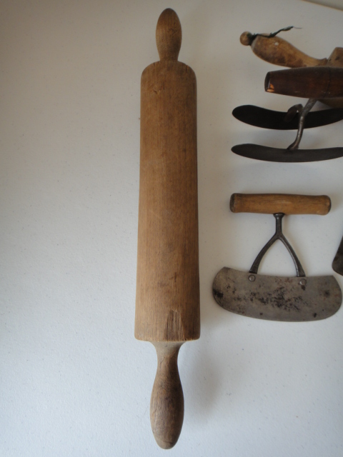 Antique Bucket, Rolling Pins and Primitive Kitchen Hand Tools