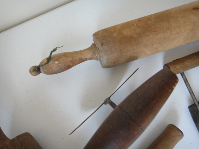 Antique Bucket, Rolling Pins and Primitive Kitchen Hand Tools