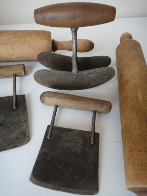 Antique Bucket, Rolling Pins and Primitive Kitchen Hand Tools