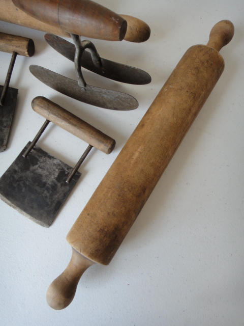 Antique Bucket, Rolling Pins and Primitive Kitchen Hand Tools