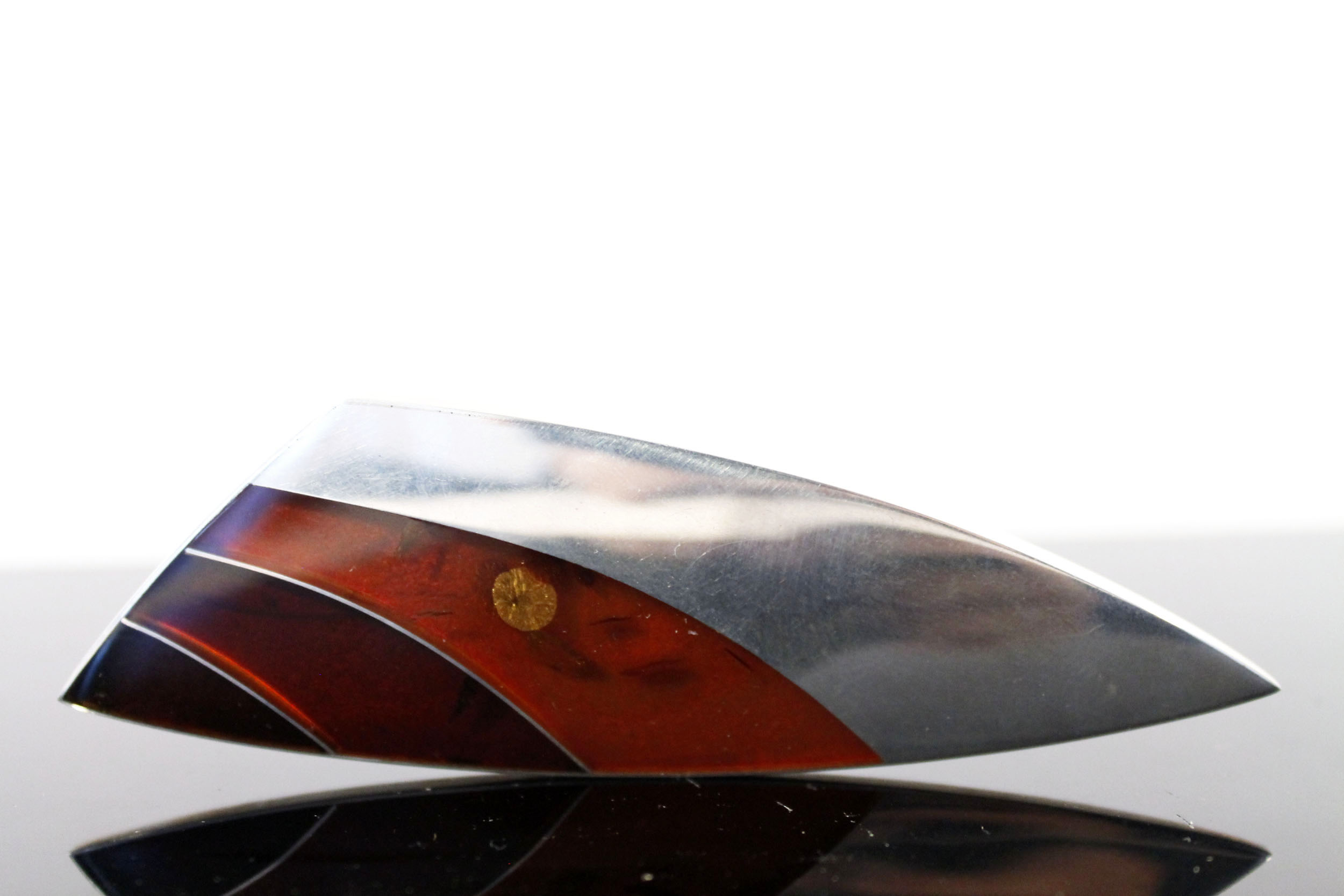 Polished Amber and Sterling Silver Brooch