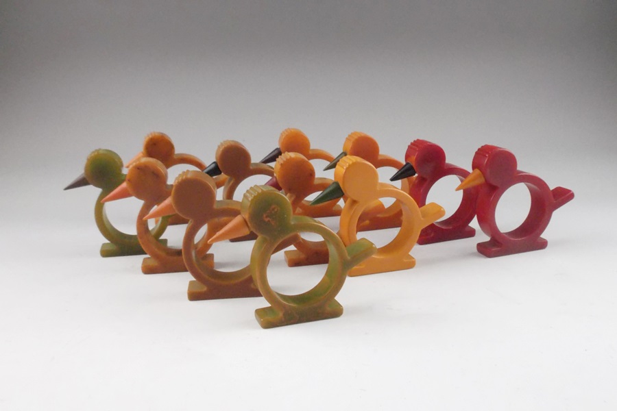 Twelve Bakelite Bird Form Napkin Rings  
