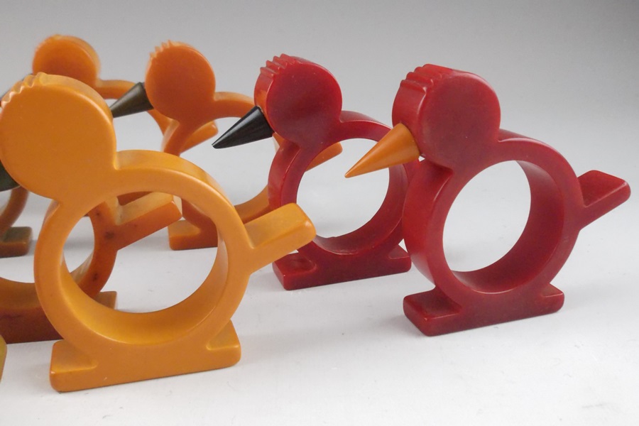 Twelve Bakelite Bird Form Napkin Rings  