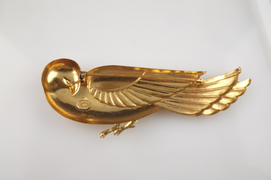 Vintage Sterling Silver and Gold Tone Bird Brooch 