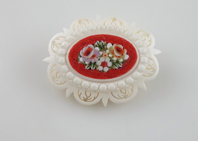 Vintage Walrus Ivory and Glass Brooch