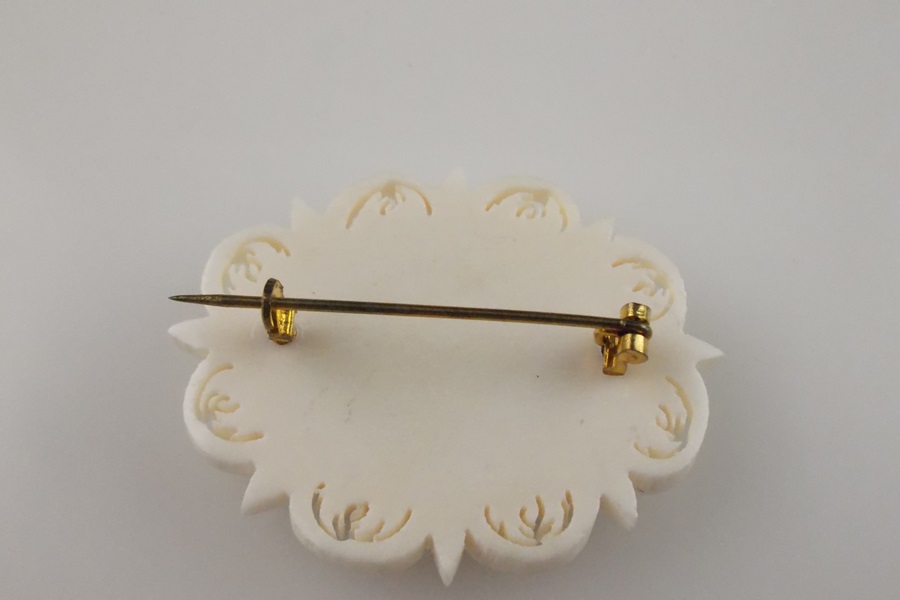 Vintage Walrus Ivory and Glass Brooch