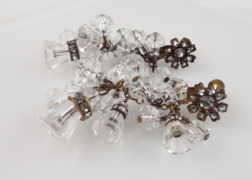 Mariam Haskell Clear Brad and Rhinestone Clip-on Earrings 