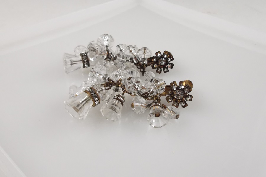 Mariam Haskell Clear Brad and Rhinestone Clip-on Earrings 