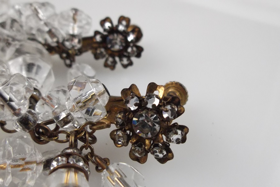 Mariam Haskell Clear Brad and Rhinestone Clip-on Earrings 