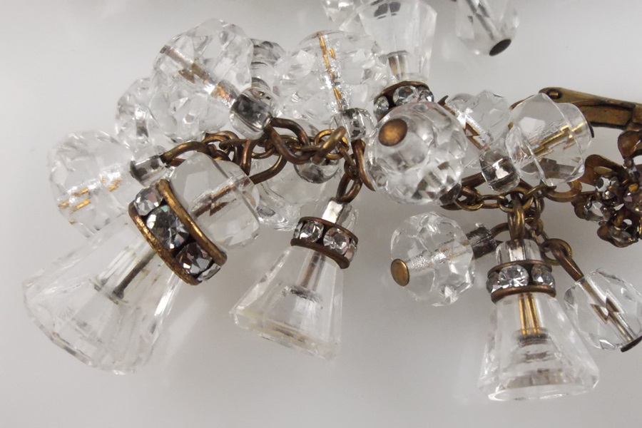 Mariam Haskell Clear Brad and Rhinestone Clip-on Earrings 