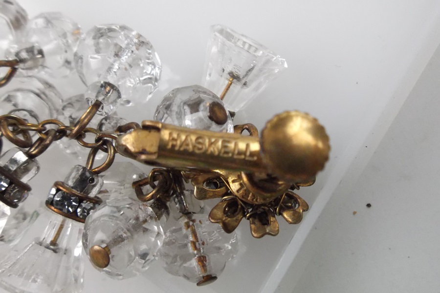 Mariam Haskell Clear Brad and Rhinestone Clip-on Earrings 