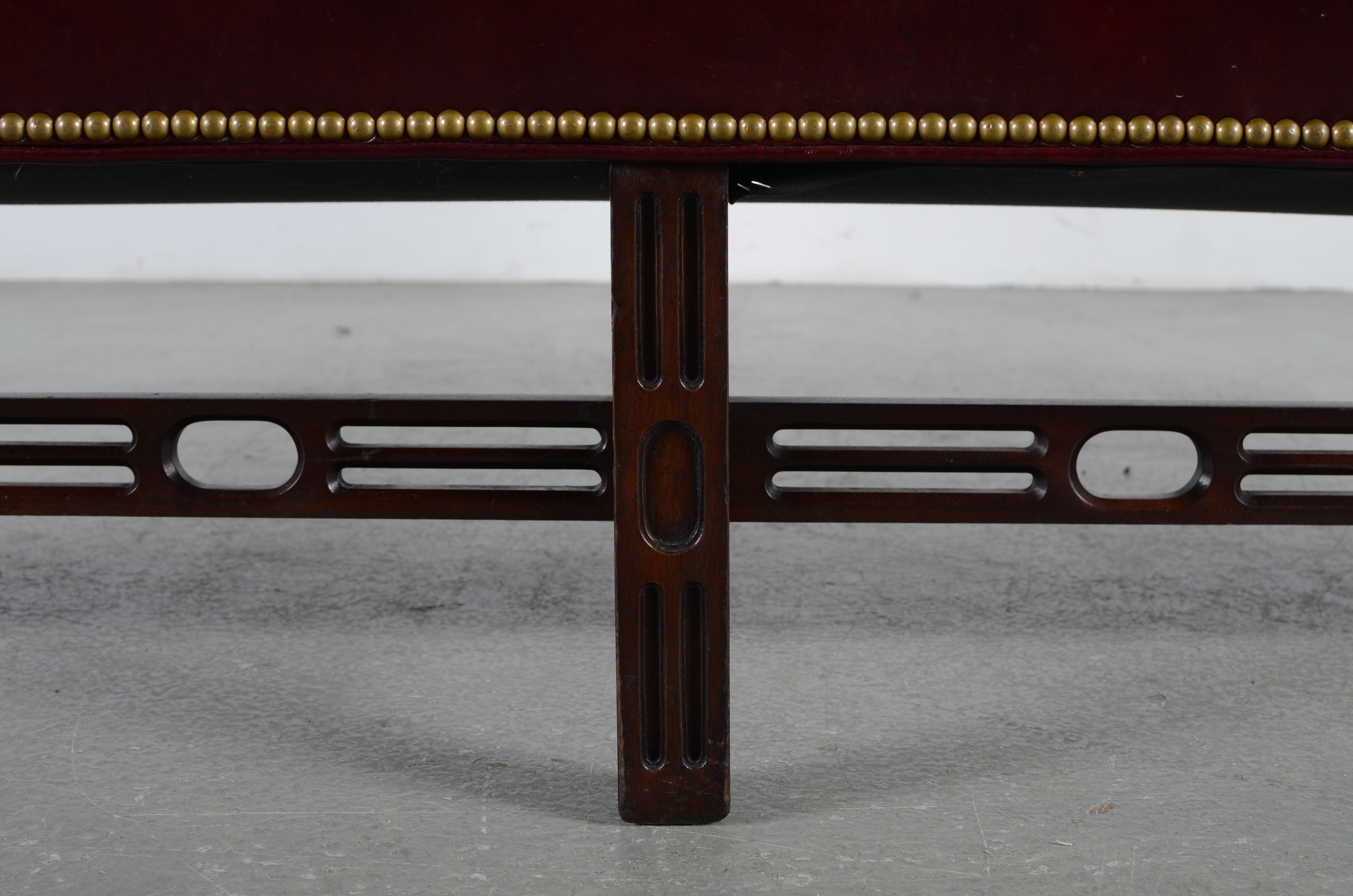 Hancock & Moore Chippendale Style Burgundy Leather Camelback Sofa