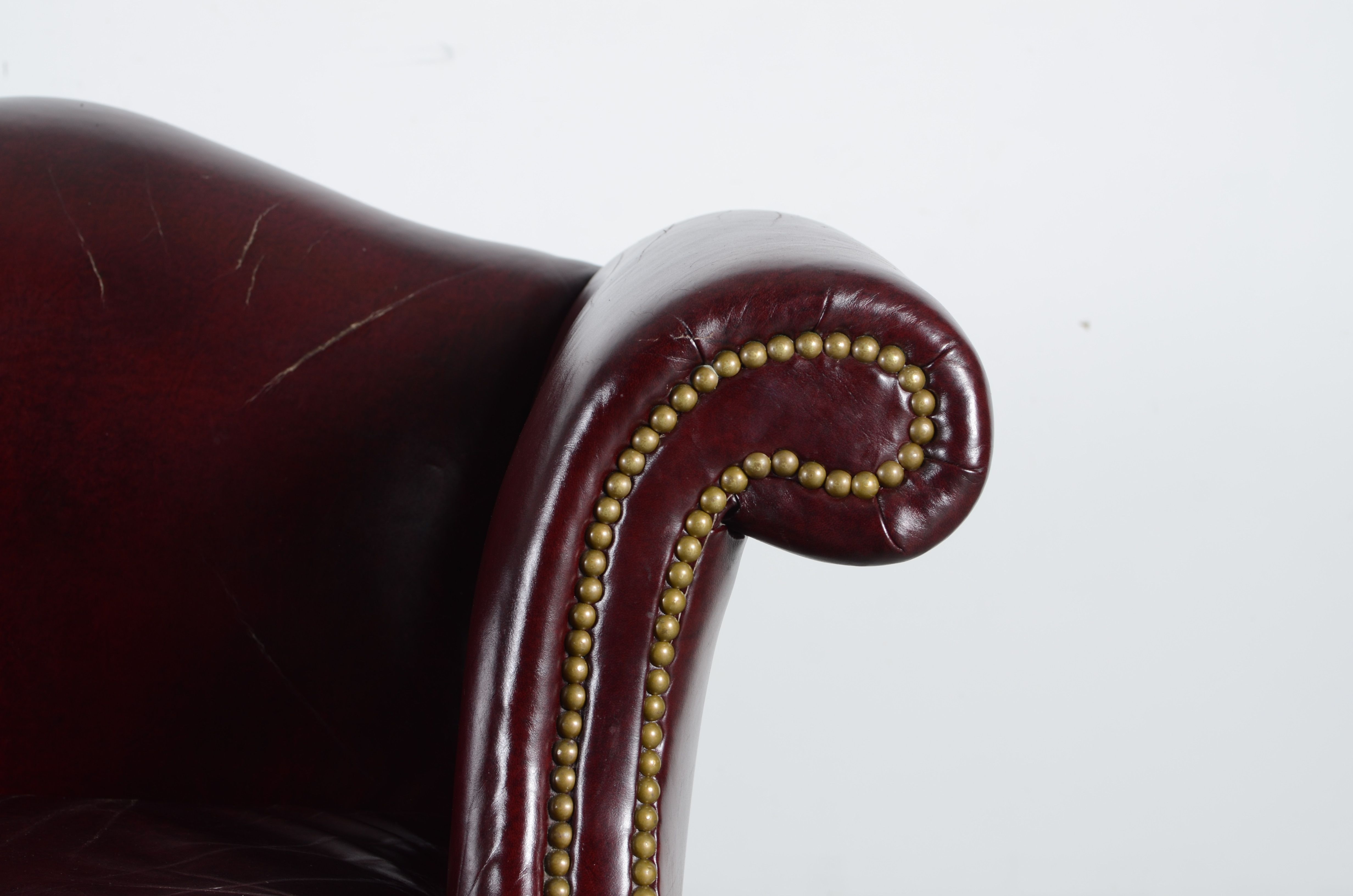 Hancock & Moore Chippendale Style Burgundy Leather Camelback Sofa