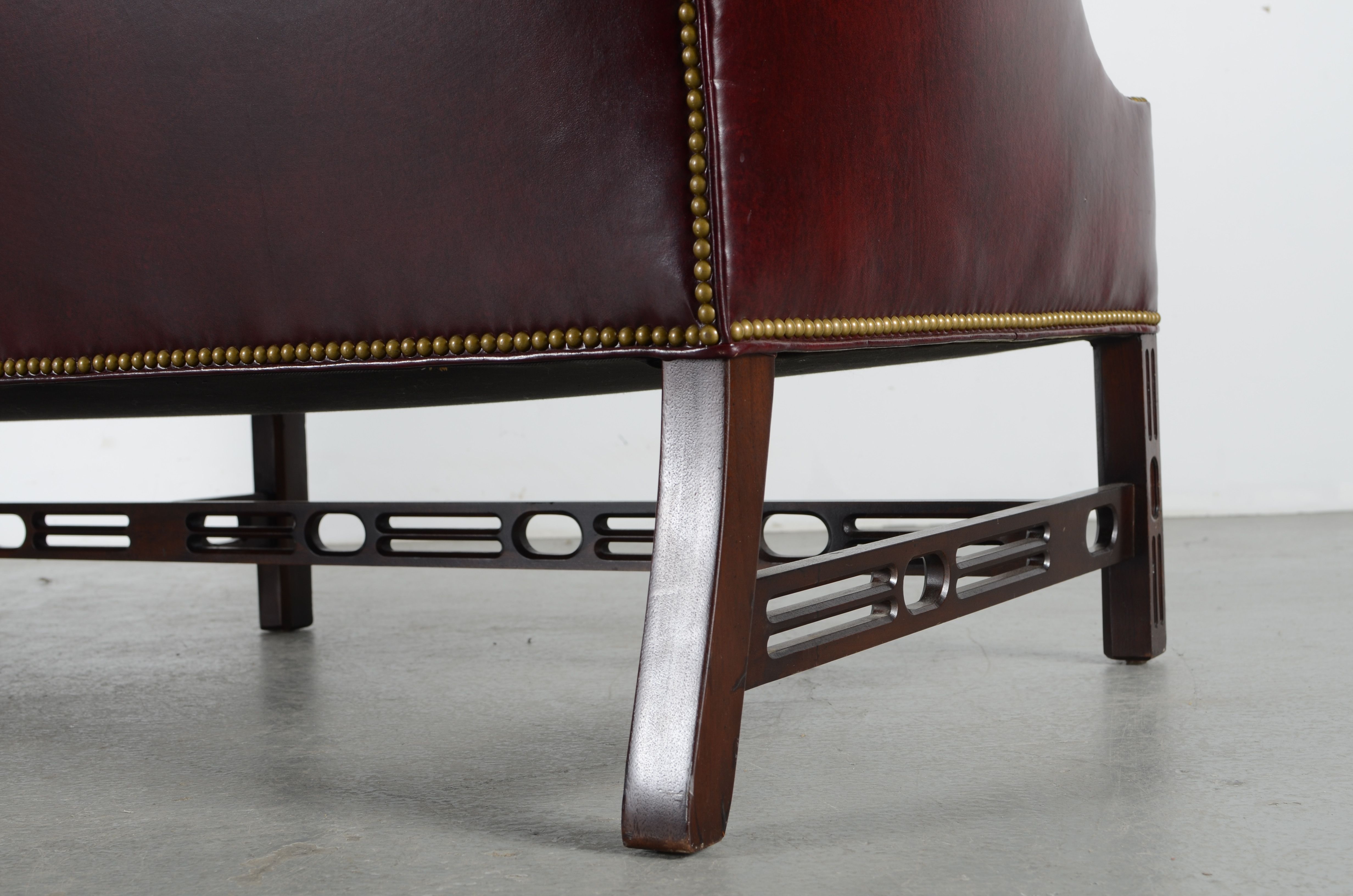 Hancock & Moore Chippendale Style Burgundy Leather Camelback Sofa