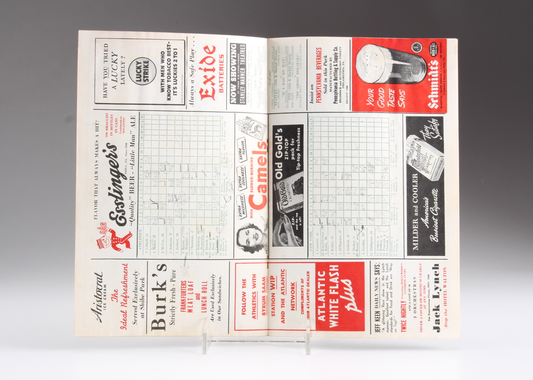 1940 Philadelphia Athletics Baseball Score Card