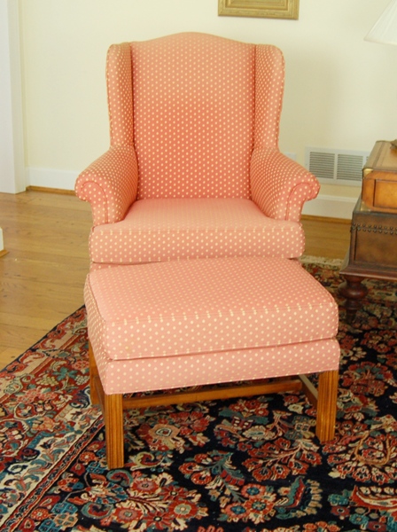 Drexel Heritage Coral Wingback Armchair with Ottoman