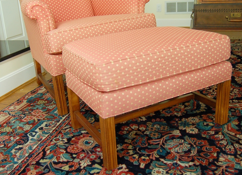 Drexel Heritage Coral Wingback Armchair with Ottoman