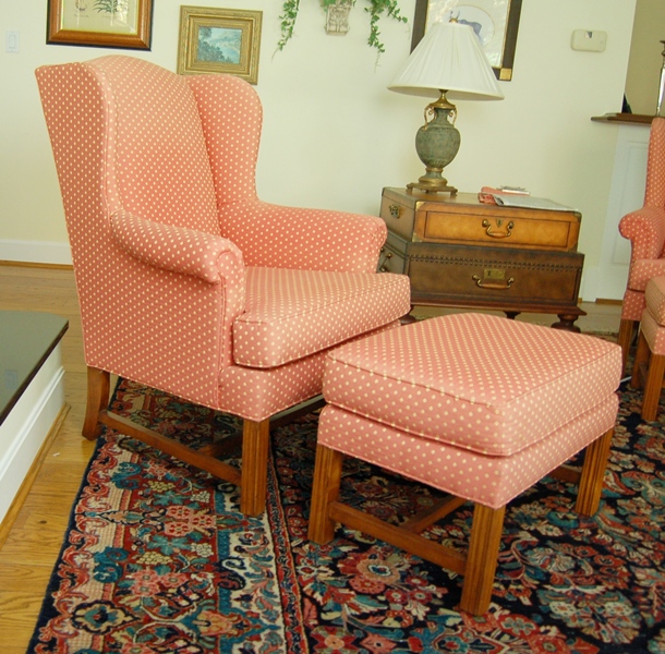 Drexel Heritage Coral Wingback Armchair with Ottoman