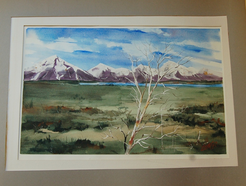 Original Watercolor of Mountains by Ray Loos