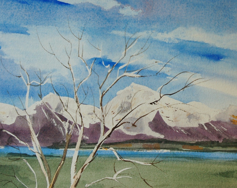 Original Watercolor of Mountains by Ray Loos