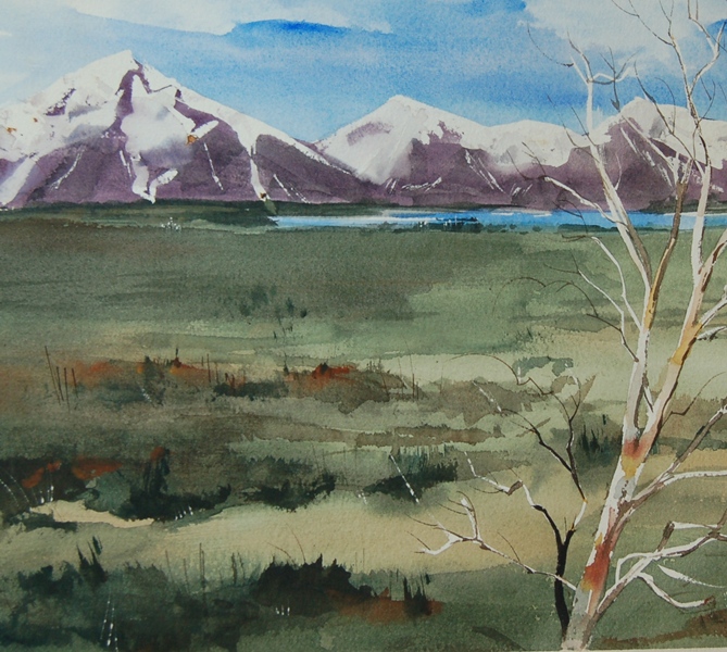 Original Watercolor of Mountains by Ray Loos