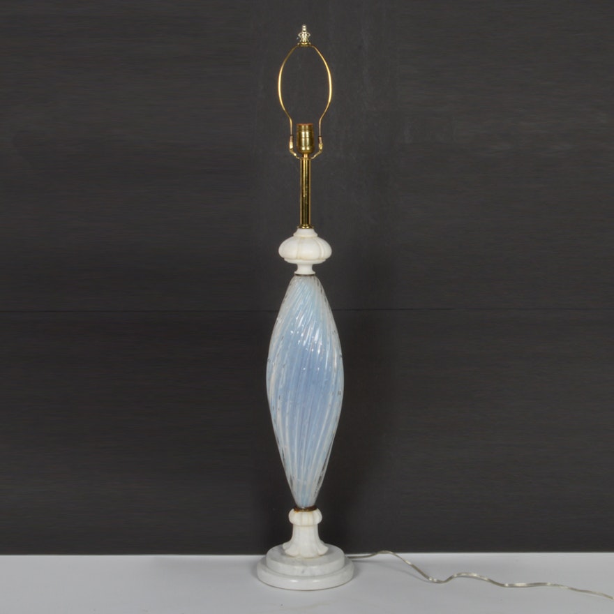 Vintage Marble and Art Glass Tabletop Lamp