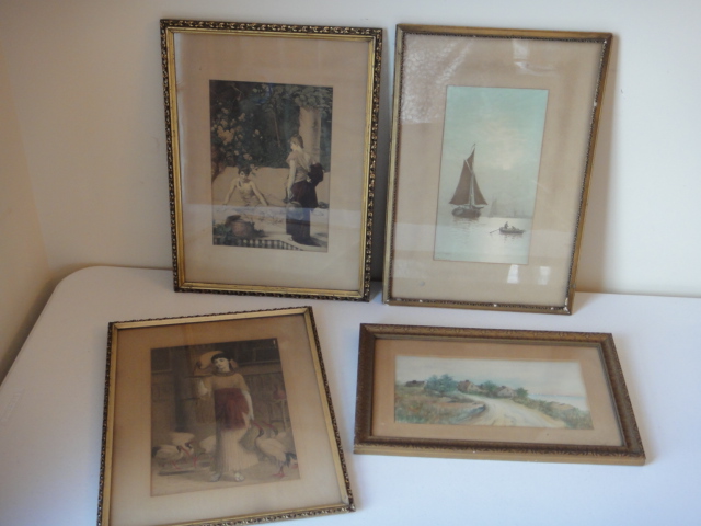 Three Vintage Prints & Water Color