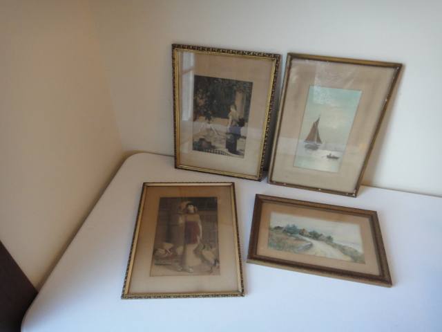 Three Vintage Prints & Water Color