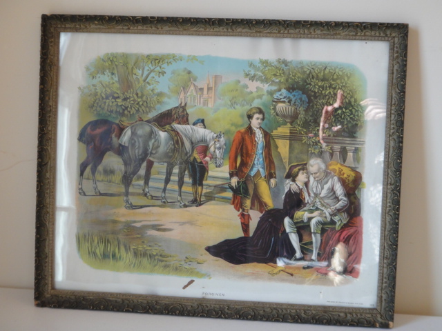 Framed Antique Hallen & Weiner Chromolithograph, "Forgiven"
