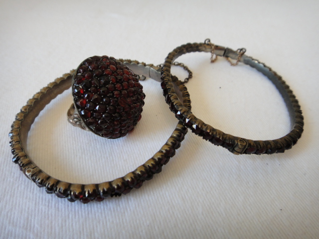 Antique 8k Gold and Garnet Ring & Two Bracelets