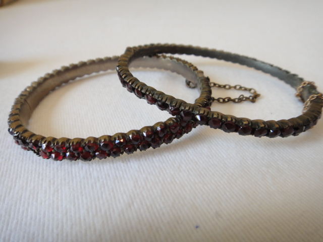 Antique 8k Gold and Garnet Ring & Two Bracelets