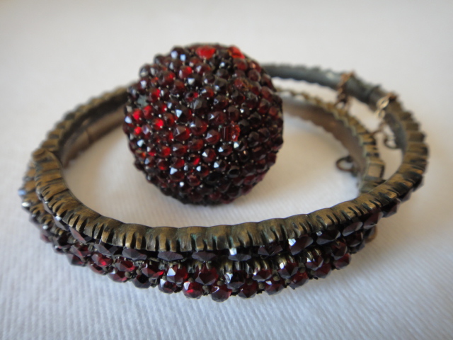 Antique 8k Gold and Garnet Ring & Two Bracelets