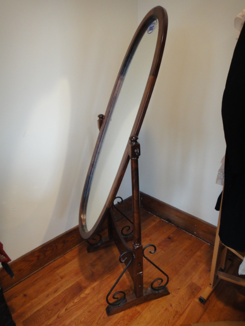 Vintage Wrought Iron & Wood Cheval Mirror