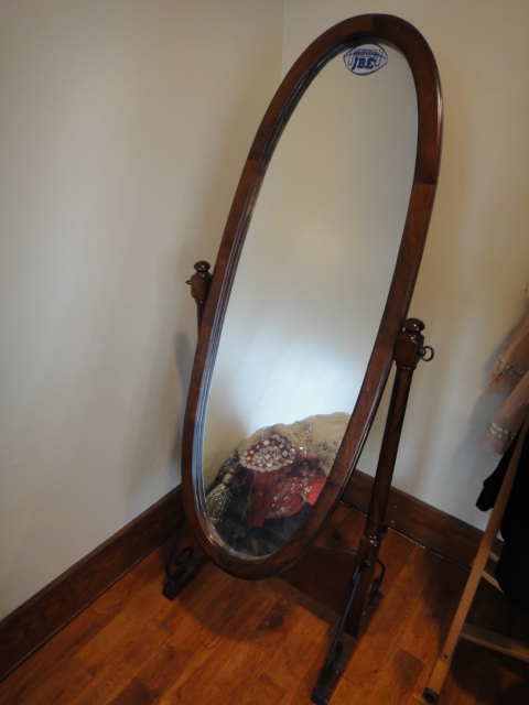Vintage Wrought Iron & Wood Cheval Mirror