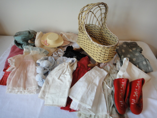 Vintage Winsum Doll Bed and Vintage Doll Cloths