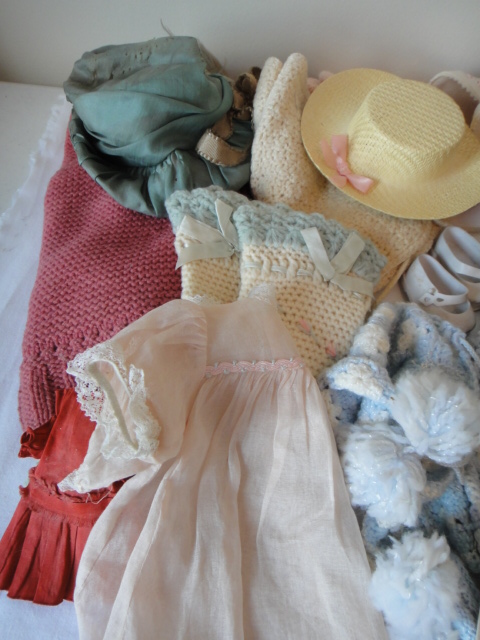 Vintage Winsum Doll Bed and Vintage Doll Cloths