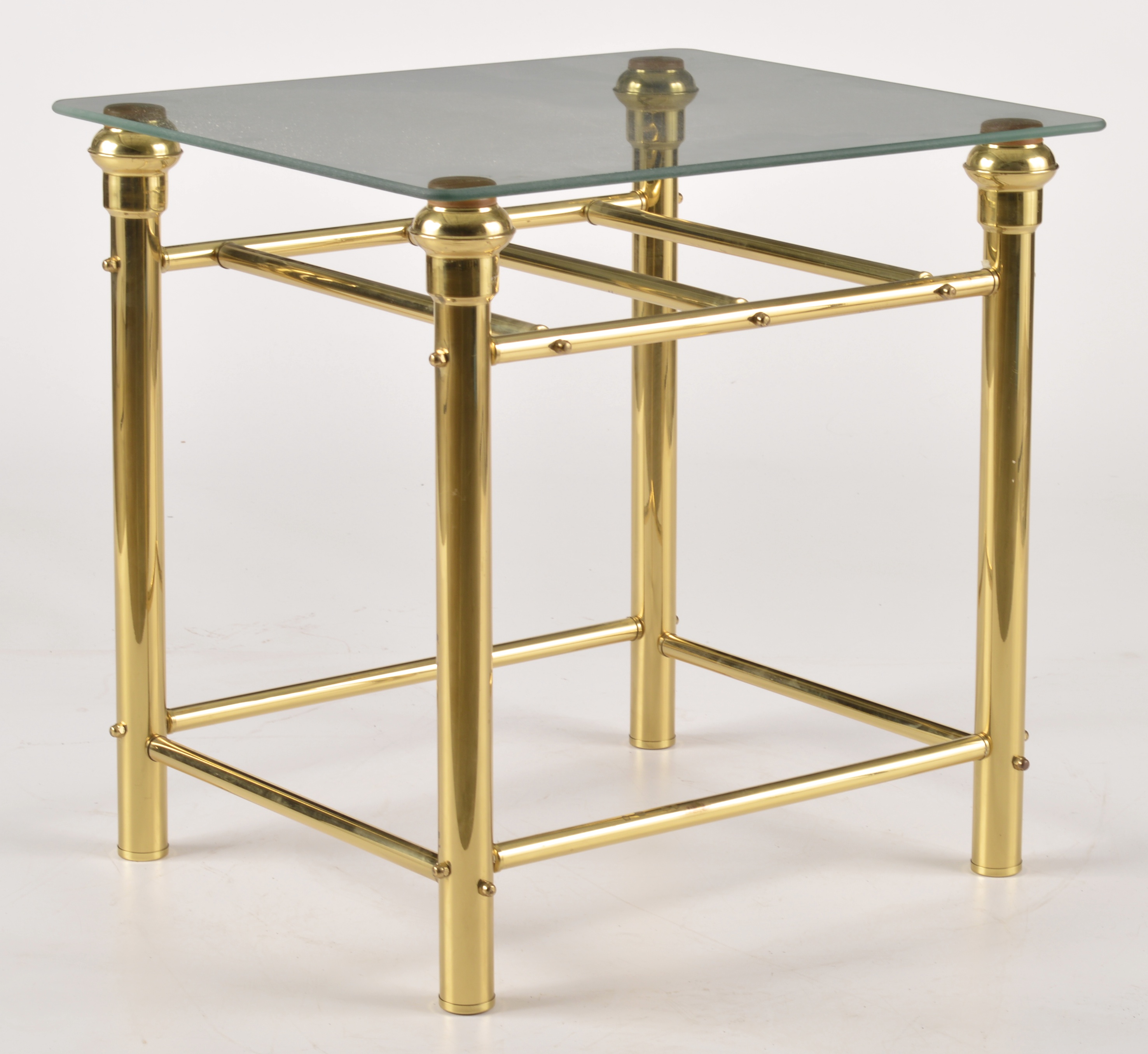Tubular Brass Side Table with Glass Top