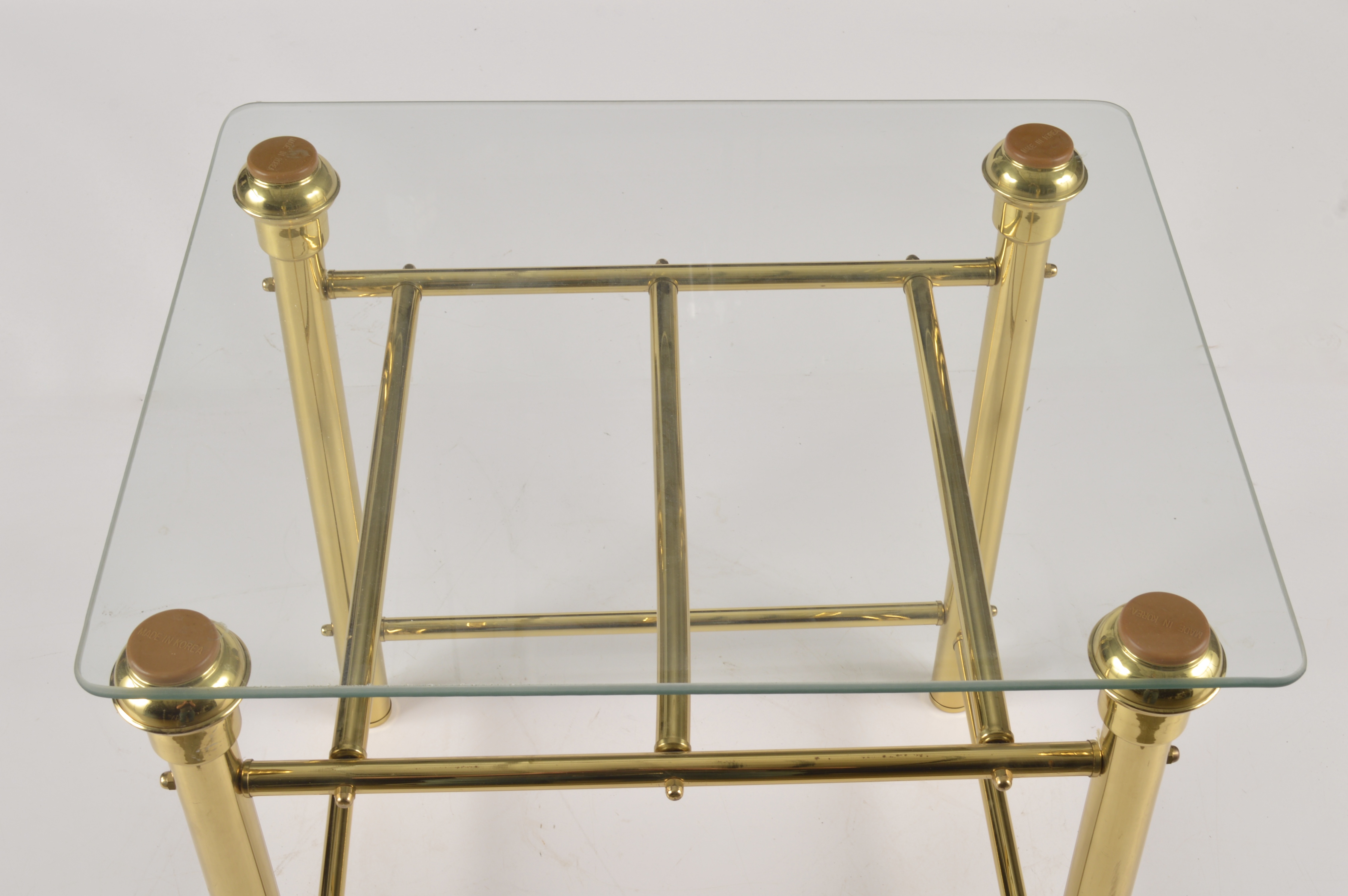 Tubular Brass Side Table with Glass Top