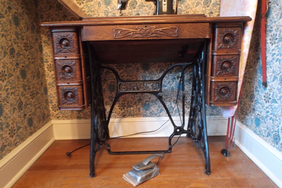 Converted Singer Treadle Sewing Table and Necchi Sewing Machine