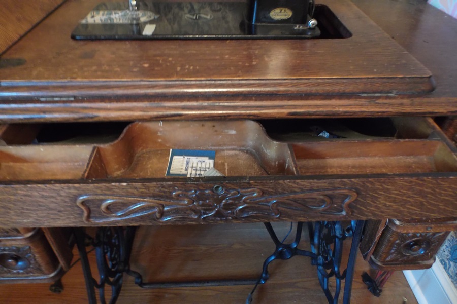 Converted Singer Treadle Sewing Table and Necchi Sewing Machine