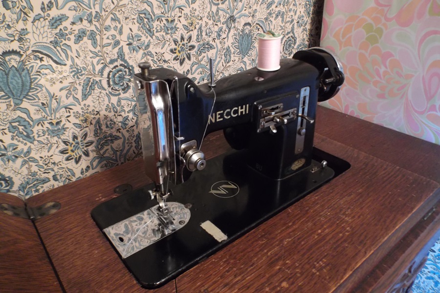 Converted Singer Treadle Sewing Table and Necchi Sewing Machine
