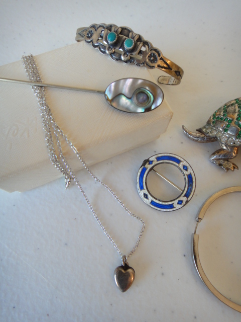 Vintage Sterling Jewelry Turtle, Childs Turquoise Bracelet & More