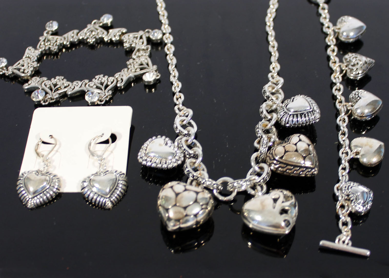 Heart Themed Silver Tone Jewelry