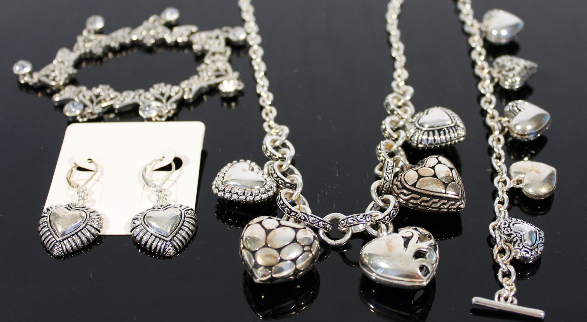 Heart Themed Silver Tone Jewelry