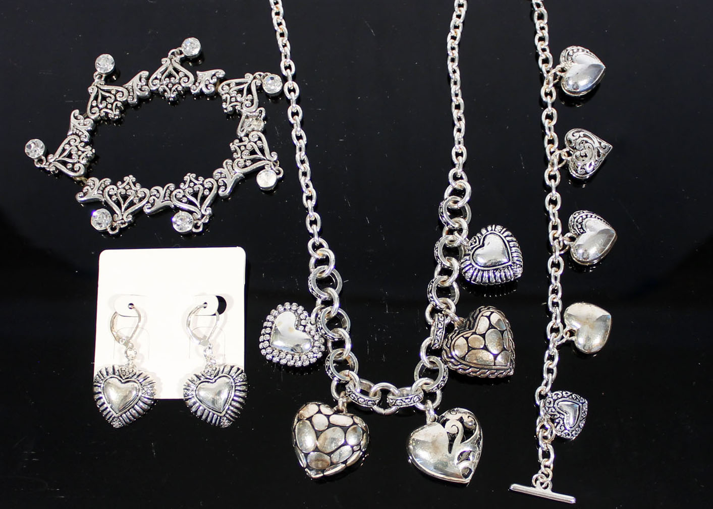 Heart Themed Silver Tone Jewelry