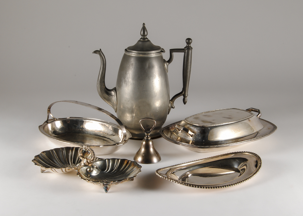 Silver Plate Grouping Plus Antique Pewter Tea Server